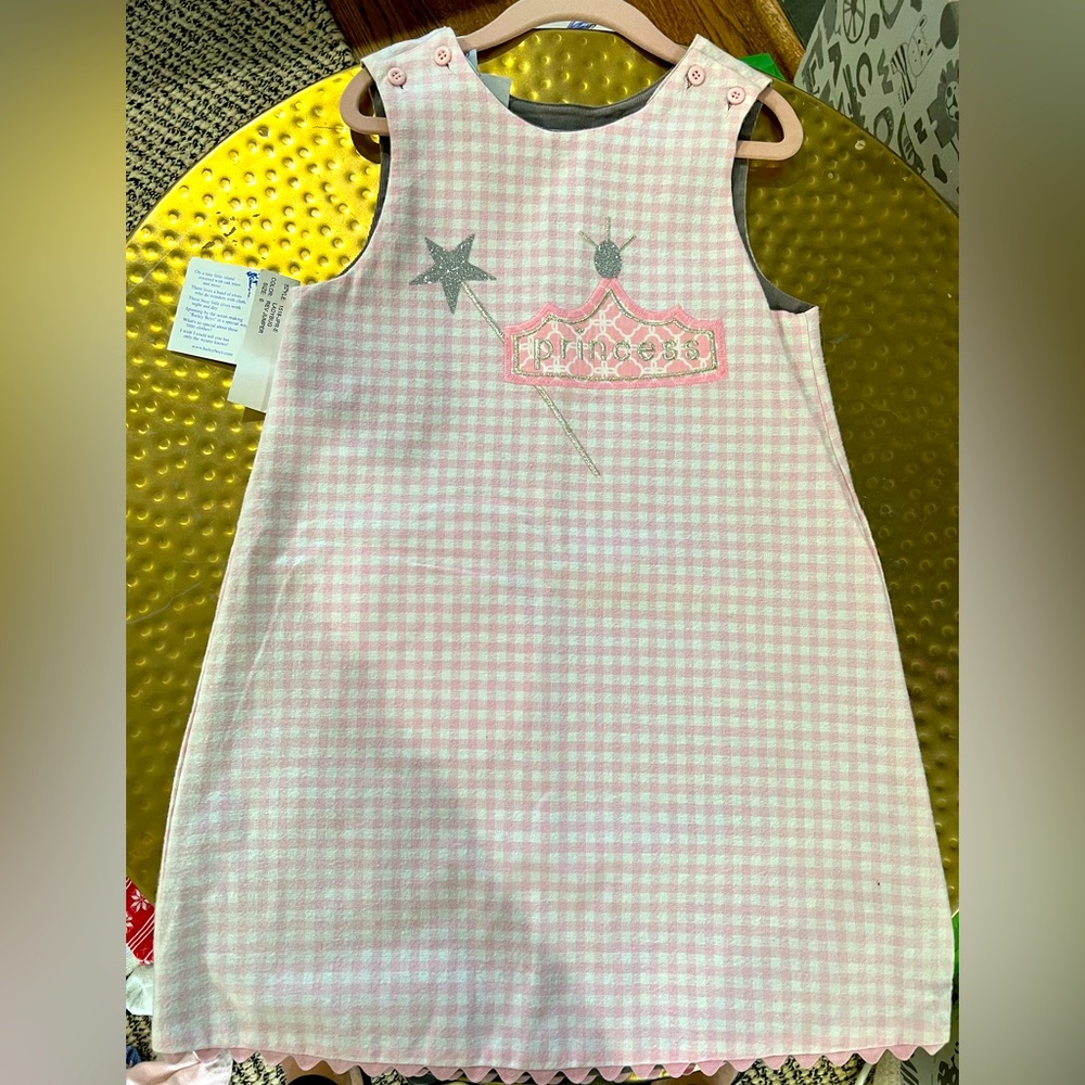 Pink checkered “Princess” dress adorned with crown NWT size 6. Made in USA
